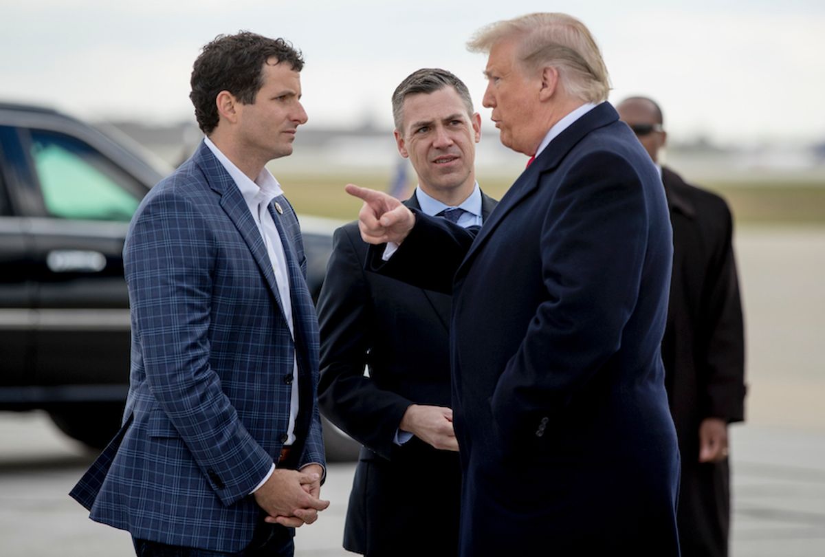 President Donald Trump and Rep. Trey Hollingsworth, R-Ind., (left) in 2018. (AP Photo/Andrew Harnik)