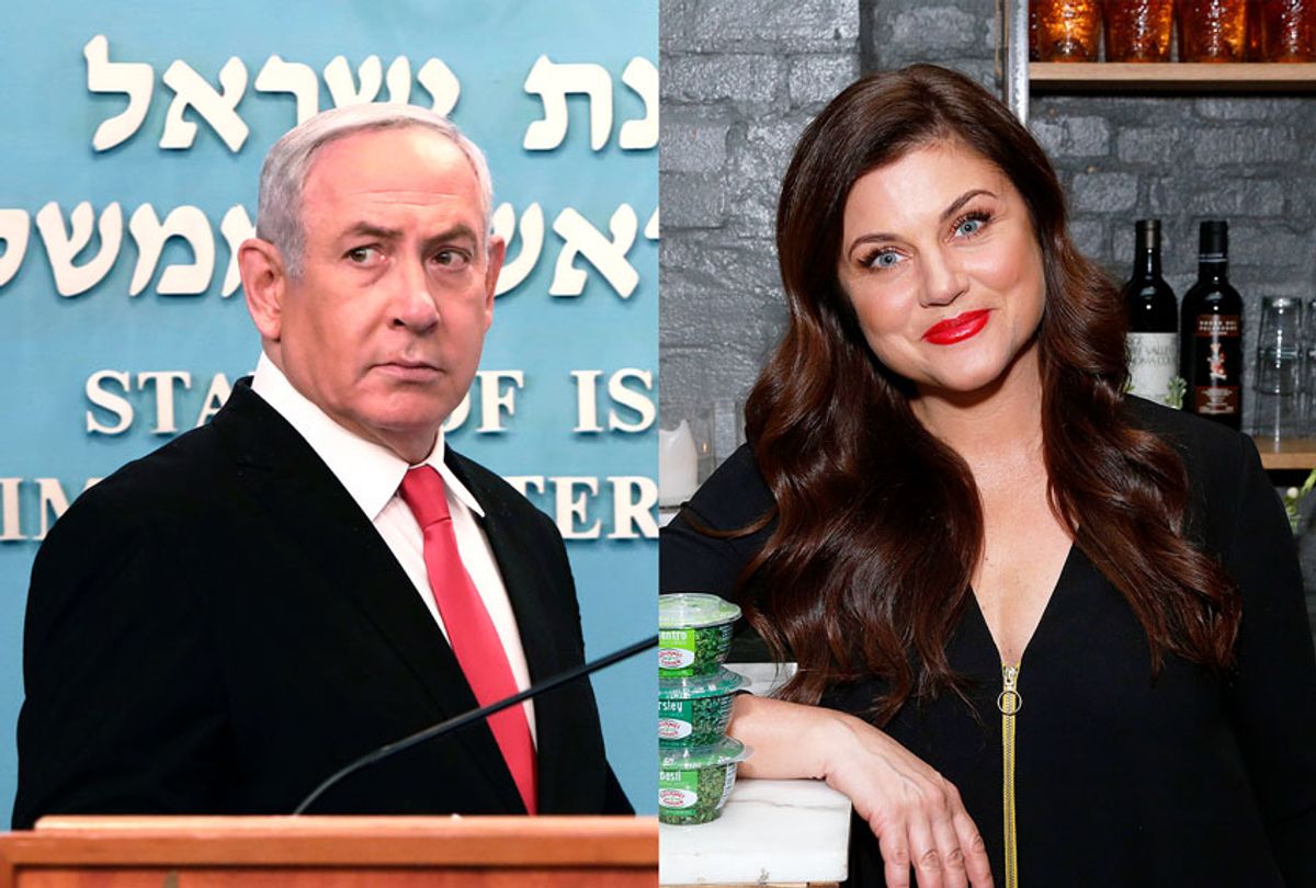 Israeli Prime Minister Benjamin Netanyahu and American actress Tiffani Thiessen (Gali Tibbon/Pool/AP/Lars Niki/Getty Images/Gourmet Garden)