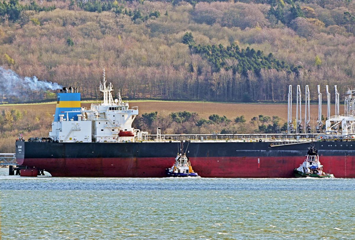 The Liberian-registered oil tanker Goldway berths at Hound Point Oil Terminal on the Forth Estuary, as uncertainty continues in the global oil market as a result of the coronavirus (COVID-19) crisis (Ken Jack/Getty Images)