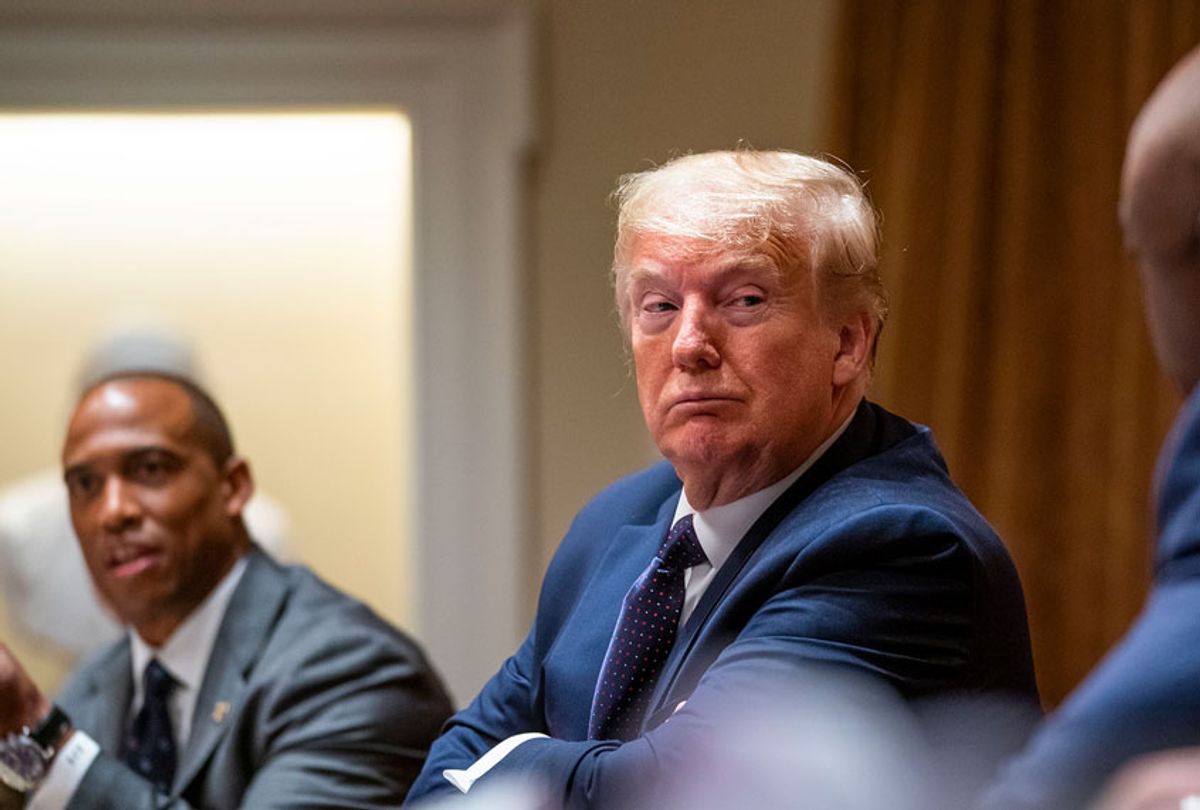 U.S. President Donald Trump listens during a meeting in the Cabinet Room of the White House May 18, 2020 in Washington, DC.  (Doug Mills/The New York Times-Pool/Getty Images)