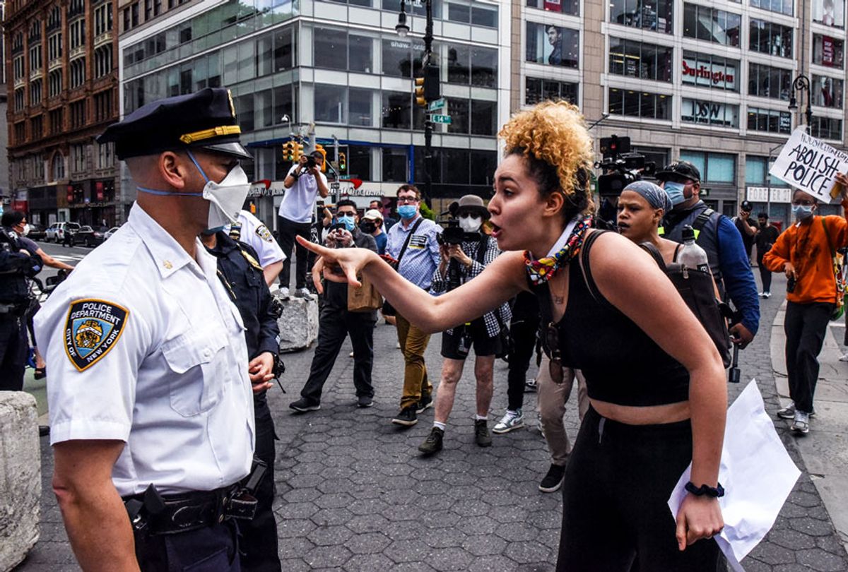 Protesters clash with police during a rally against the death of Minneapolis, Minnesota man George Floyd at the hands of police on May 28, 2020 in Union Square in New York City. (Stephanie Keith/Getty Images)