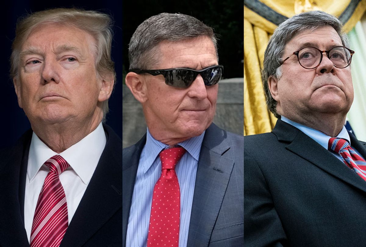 Donald Trump, Michael Flynn and Bill Barr (Getty Images/Salon)