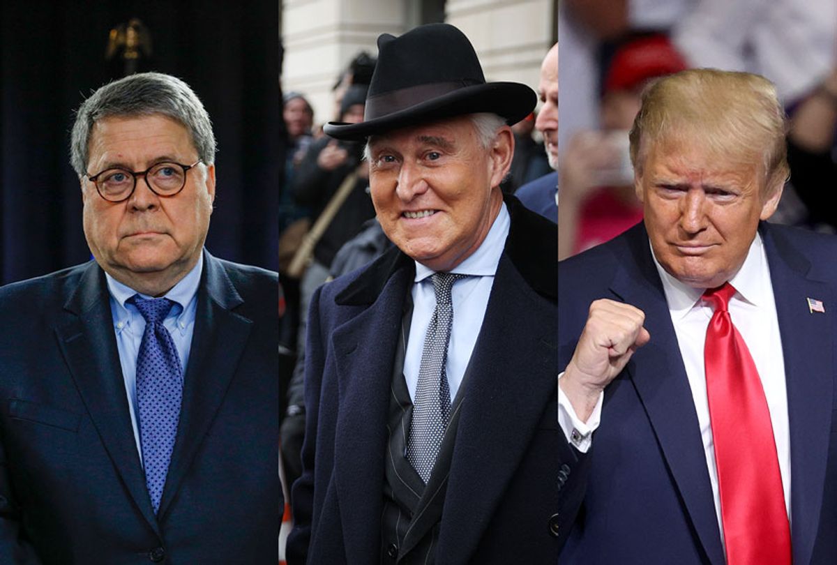 William Barr, Roger Stone and Donald Trump (Getty Images/Salon)