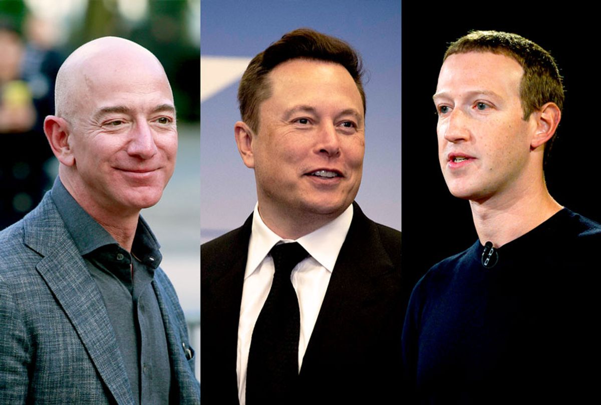 Jeff Bezos, Elon Musk, and Mark Zuckerberg (Getty Images/Salon)