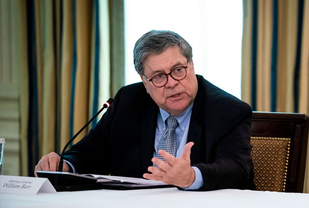 Attorney General William Barr speaks during in a roundtable with law enforcement officials in the State Dining Room of the White House, June, 8, 2020 in Washington, DC. (Photo by Doug Mills-Pool/Getty Images)