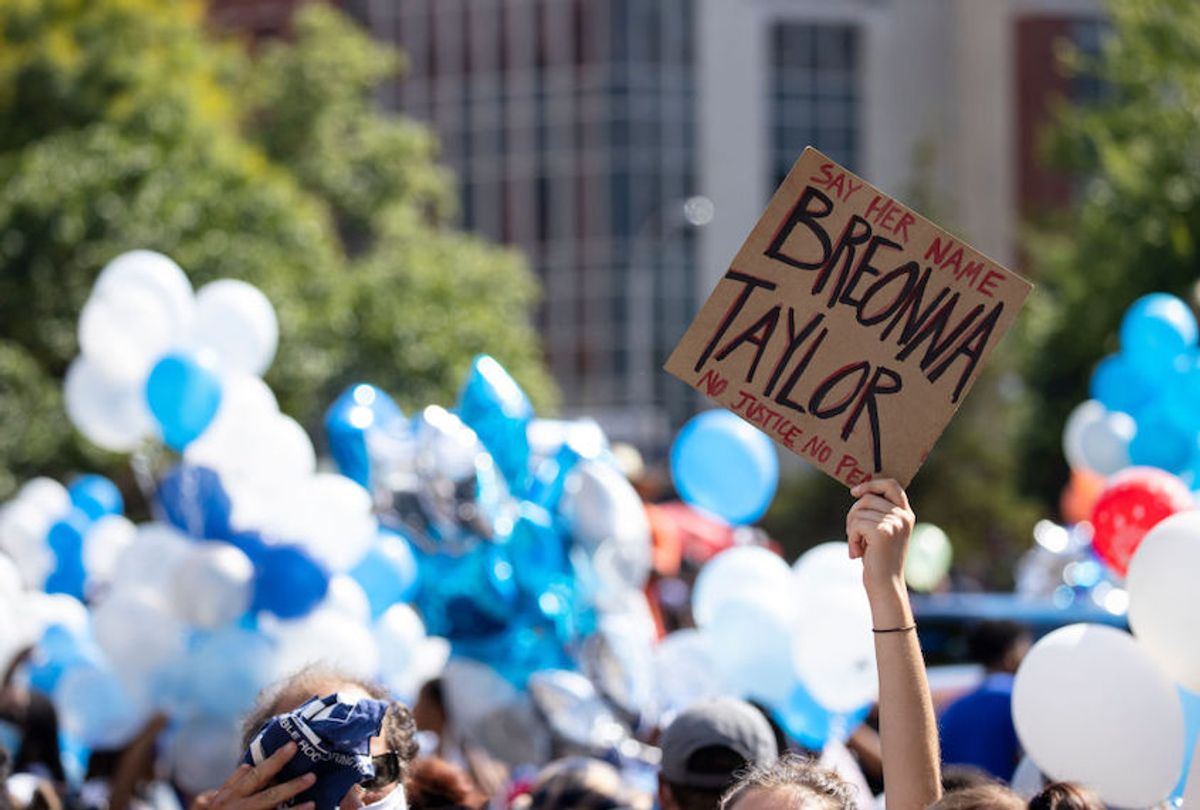 People gather with balloons for a vigil in memory of Breonna Taylor on June 6, 2020 in Louisville, Kentucky. (Brett Carlsen/Getty Images)
