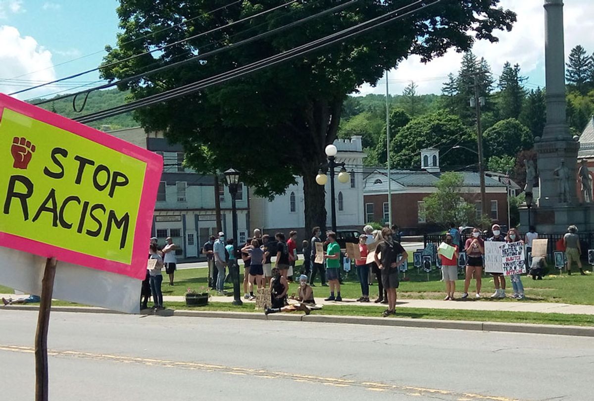 Black Lives Matter protesters outside the Delaware County Courthouse in Delhi, N.Y., June 6, 2020 (Andrew O'Hehir)