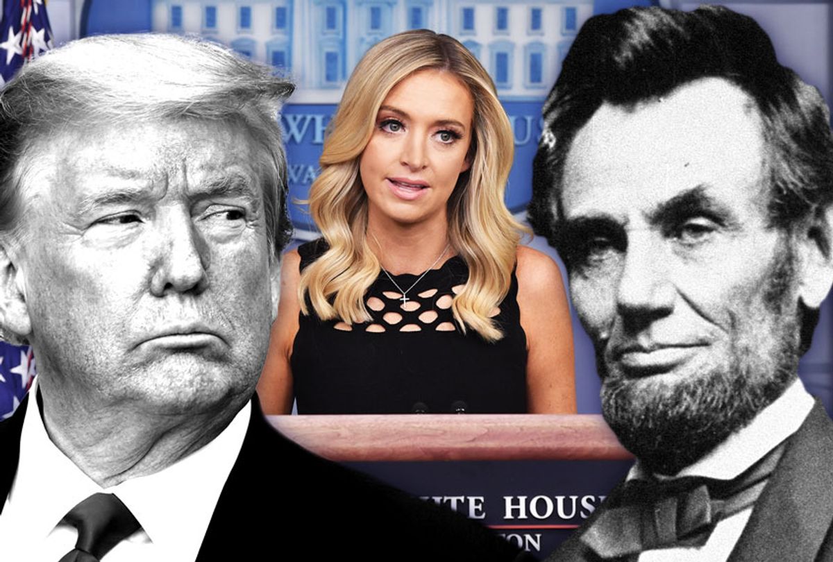 Kayleigh McEnany, Donald Trump and Abe Lincoln (Photo illustration by Salon/Getty Images)
