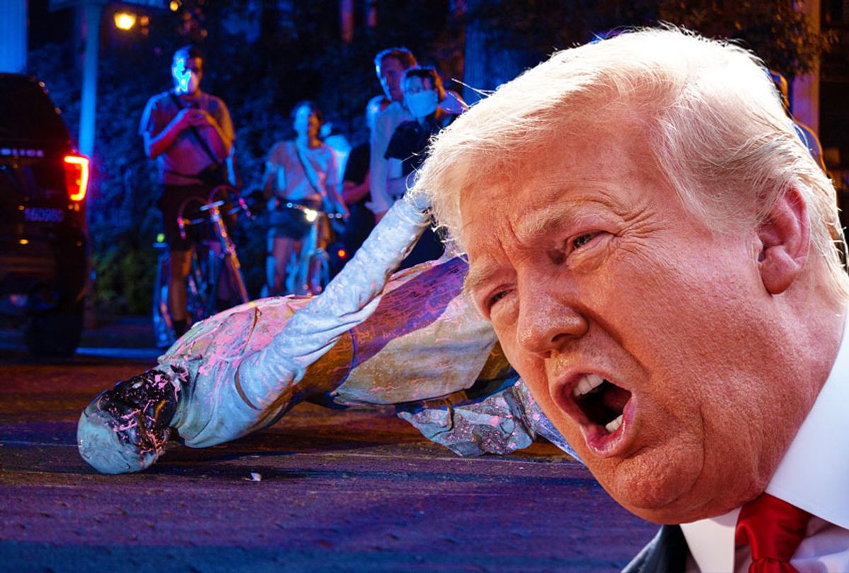 Donald Trump | A statue of Confederate States President Jefferson Davis lies on the street after protesters pulled it down in Richmond, Virginia, on June 10, 2020 (Getty Images/Salon)
