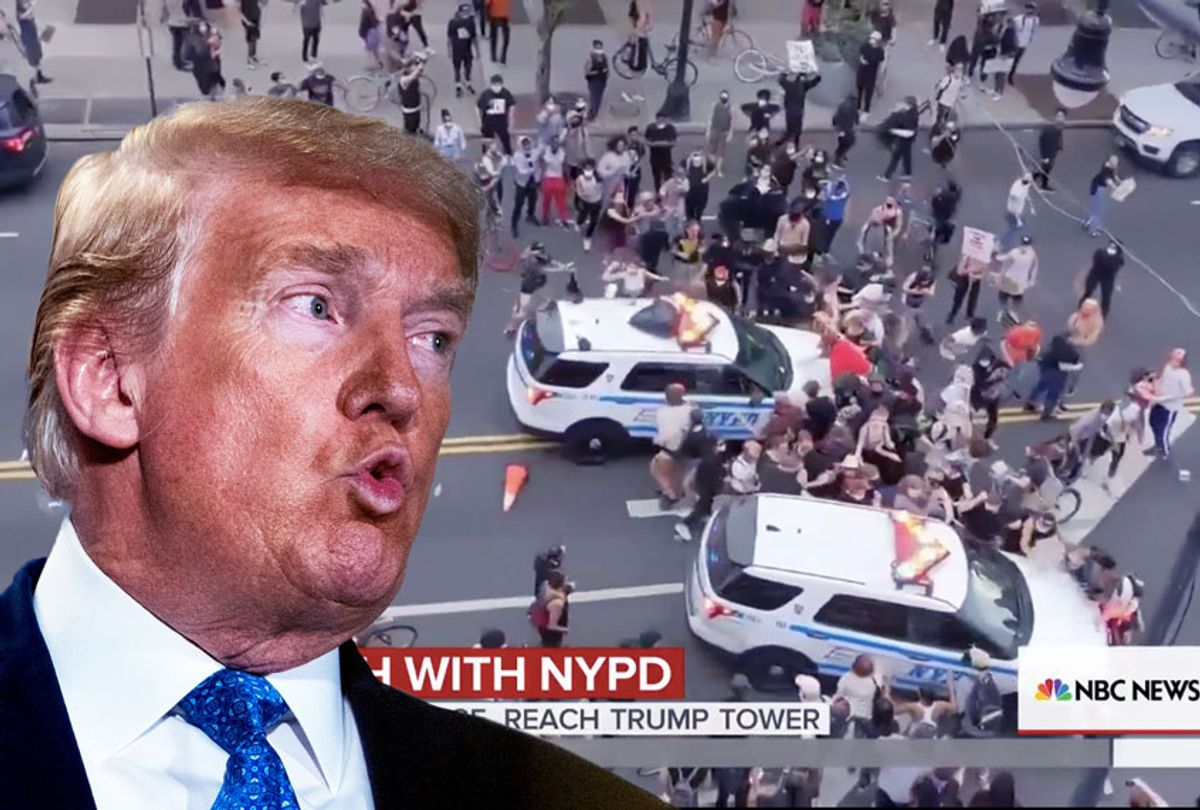 Donald Trump | Two NYPD cars drove into a crowd of protestors (Photo illustration by Salon/NBC/Getty Images)