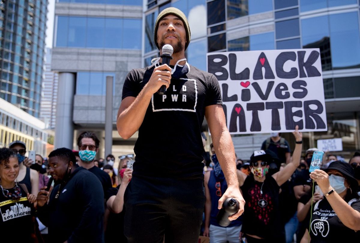 Actor Kendrick Sampson speaking at a Black Lives Matter protest (Rich Fury/Getty Images)