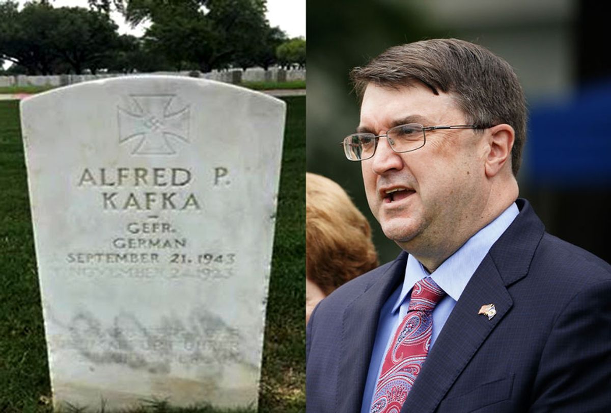 German POW gravestone in a Texas V.A. cemetery | US Veterans Affairs Secretary Robert Wilkie (MANDEL NGAN/AFP via Getty Images/The Military Religious Freedom Foundation/Salon)