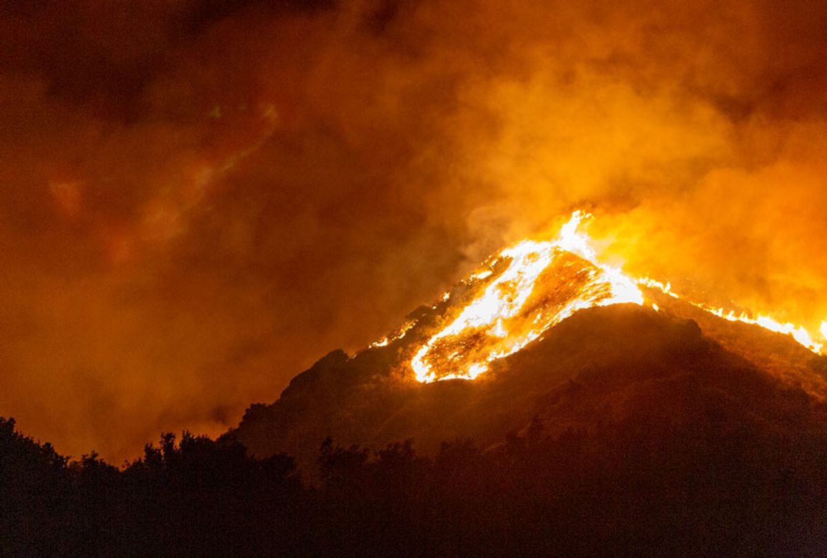 he Maria Fire burns on a hillside as it expands up to 8,000 acres on its first night on November 1, 2019 near Somis, California. (David McNew/Getty Images)