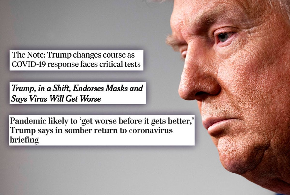 Donald Trump and various headlines (Getty Images/Washington Post/ABC/New York Times/Salon)
