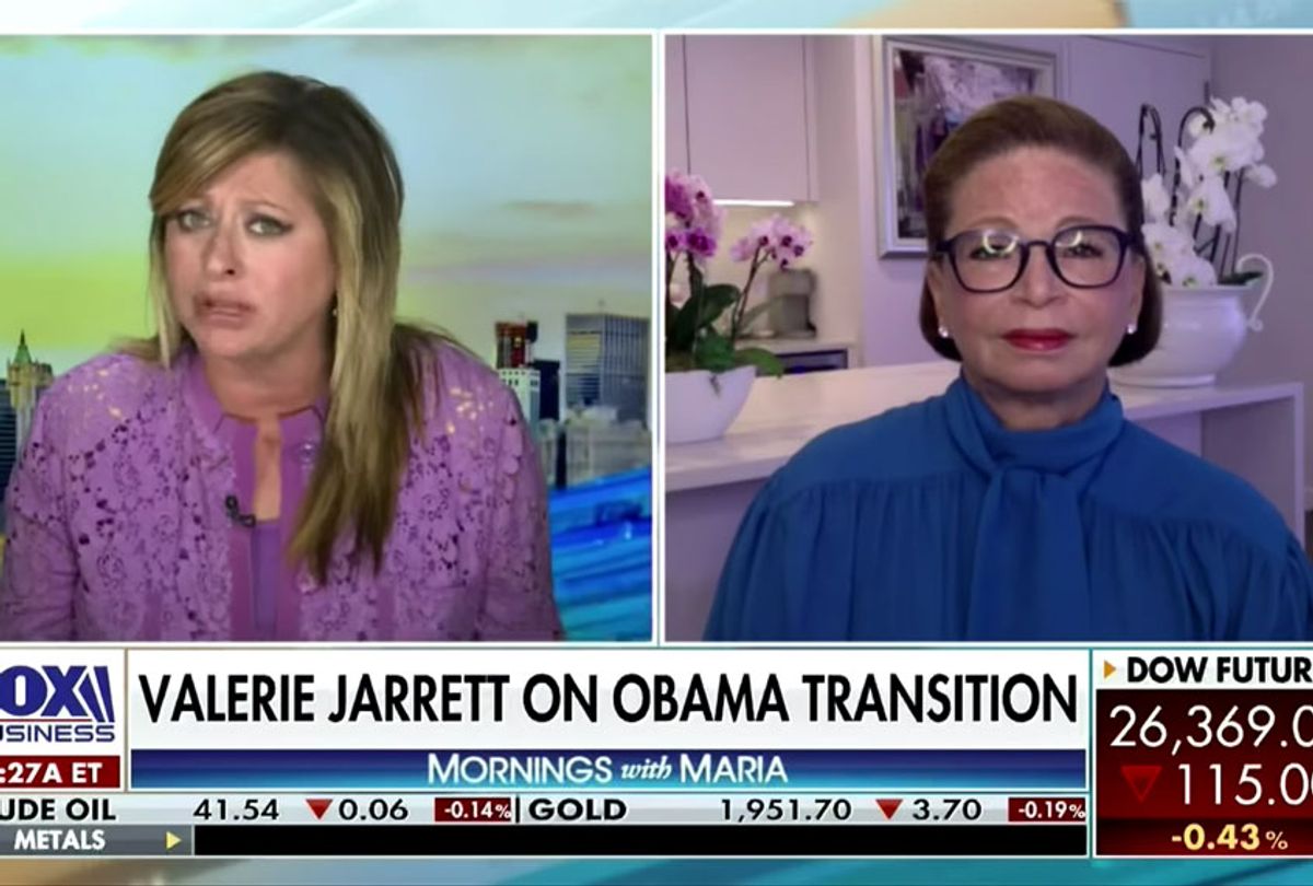 Maria Bartiromo and Valerie Jarrett on Fox Business (Fox News)