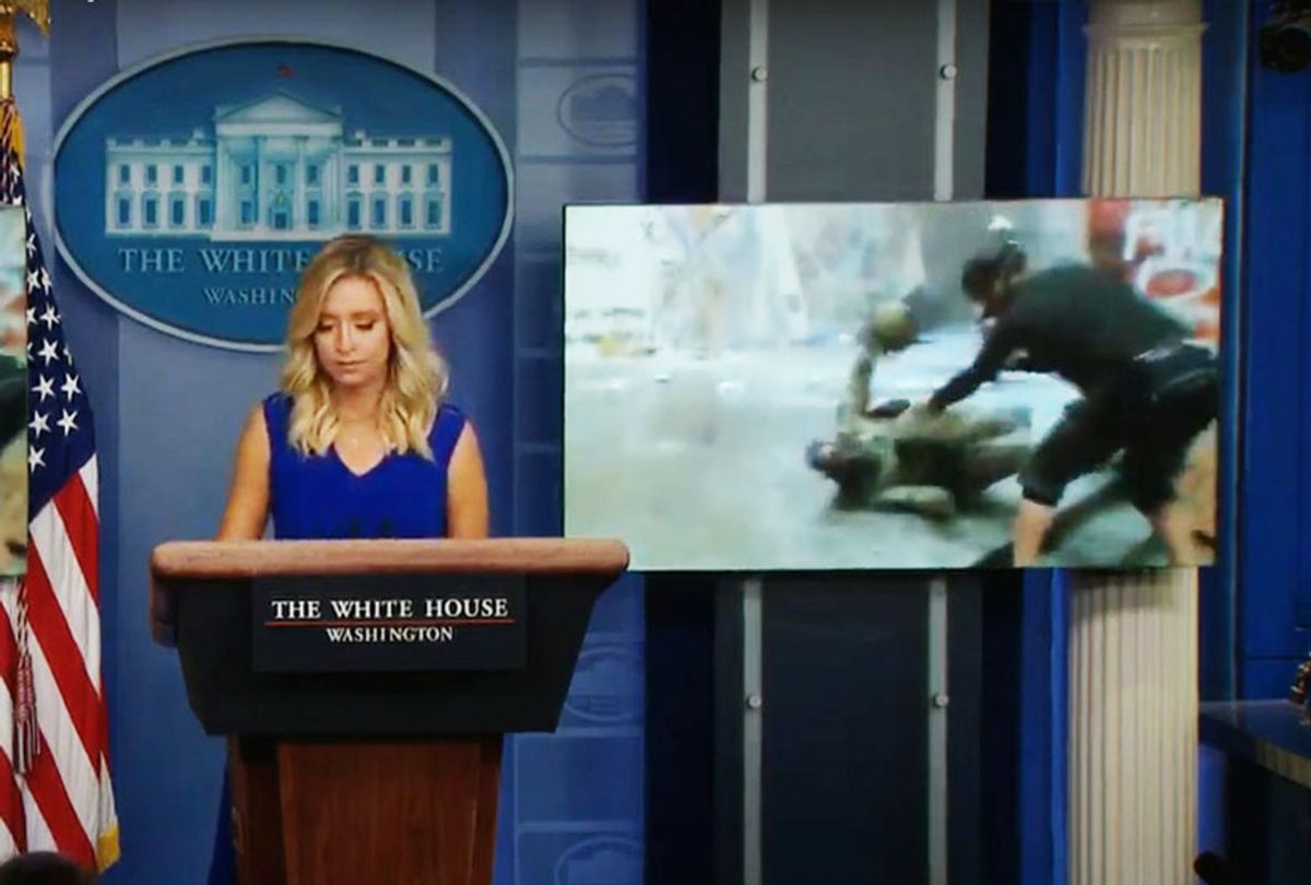 White House press secretary Kayleigh McEnany showed video of protesters clashing with police in Portland, Oregon, in her Friday briefing (Fox News)