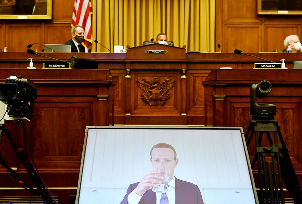  Facebook CEO Mark Zuckerberg testifies before the House Judiciary Subcommittee on Antitrust, Commercial and Administrative Law on Online Platforms and Market Power in the Rayburn House office Building, July 29, 2020 on Capitol Hill in Washington, DC. (Mandel Ngan-Pool/Getty Images)