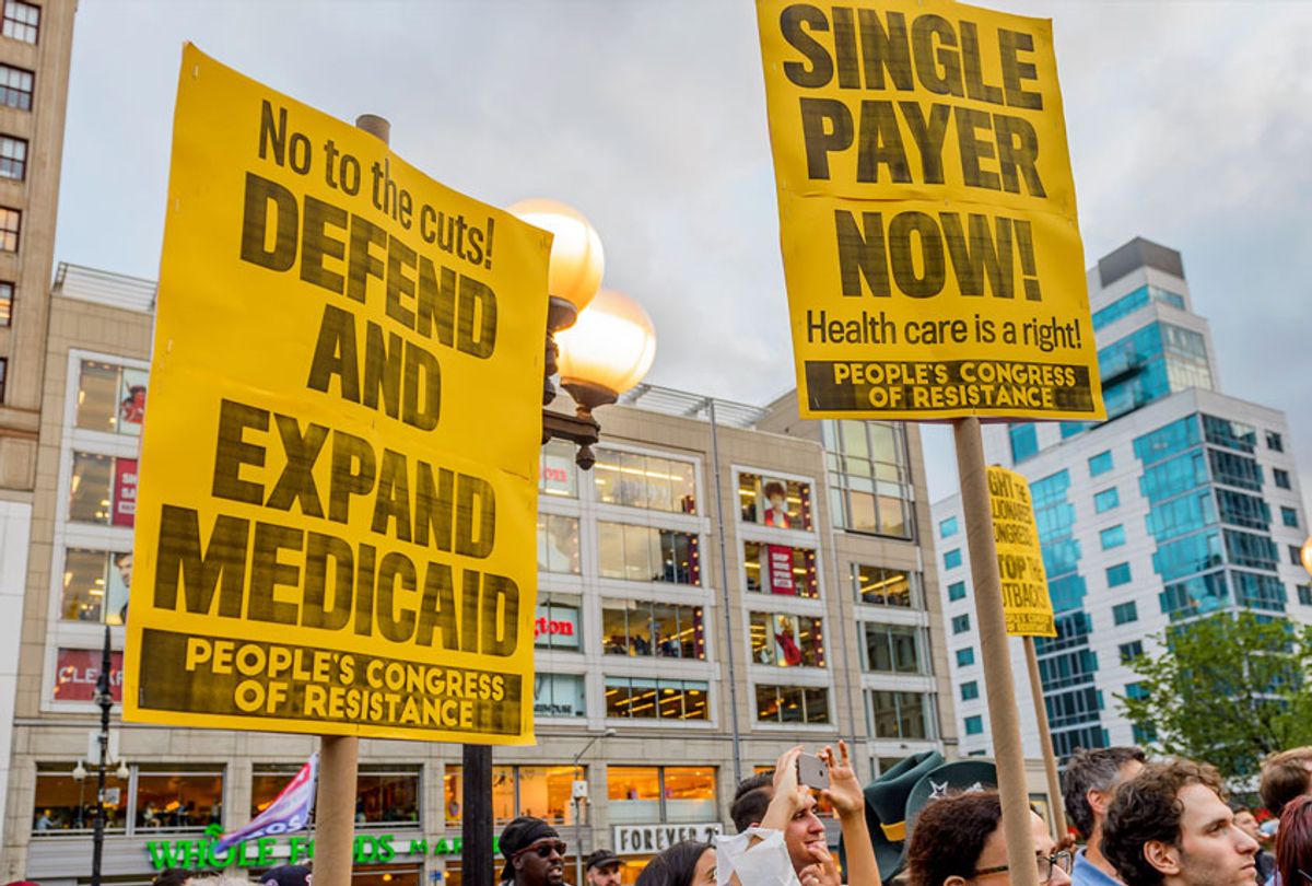 Rally to demand a universal, single-payer, improved, and expanded Medicare healthcare system and an end to for-profit healthcare. (Erik McGregor/Pacific Press/LightRocket via Getty Images)
