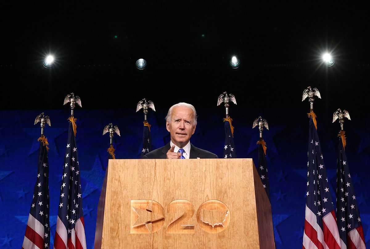 Democratic presidential nominee Joe Biden speaks on the fourth night of the Democratic National Convention from the Chase Center on August 20, 2020 in Wilmington, Delaware. (Win McNamee/Getty Images)