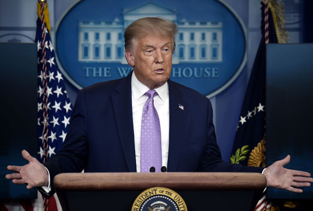 US President Donald Trump answers question during a press conference in the Brady Briefing Room of the White House in Washington, DC, on August 5, 2020. (OLIVIER DOULIERY/AFP via Getty Images)