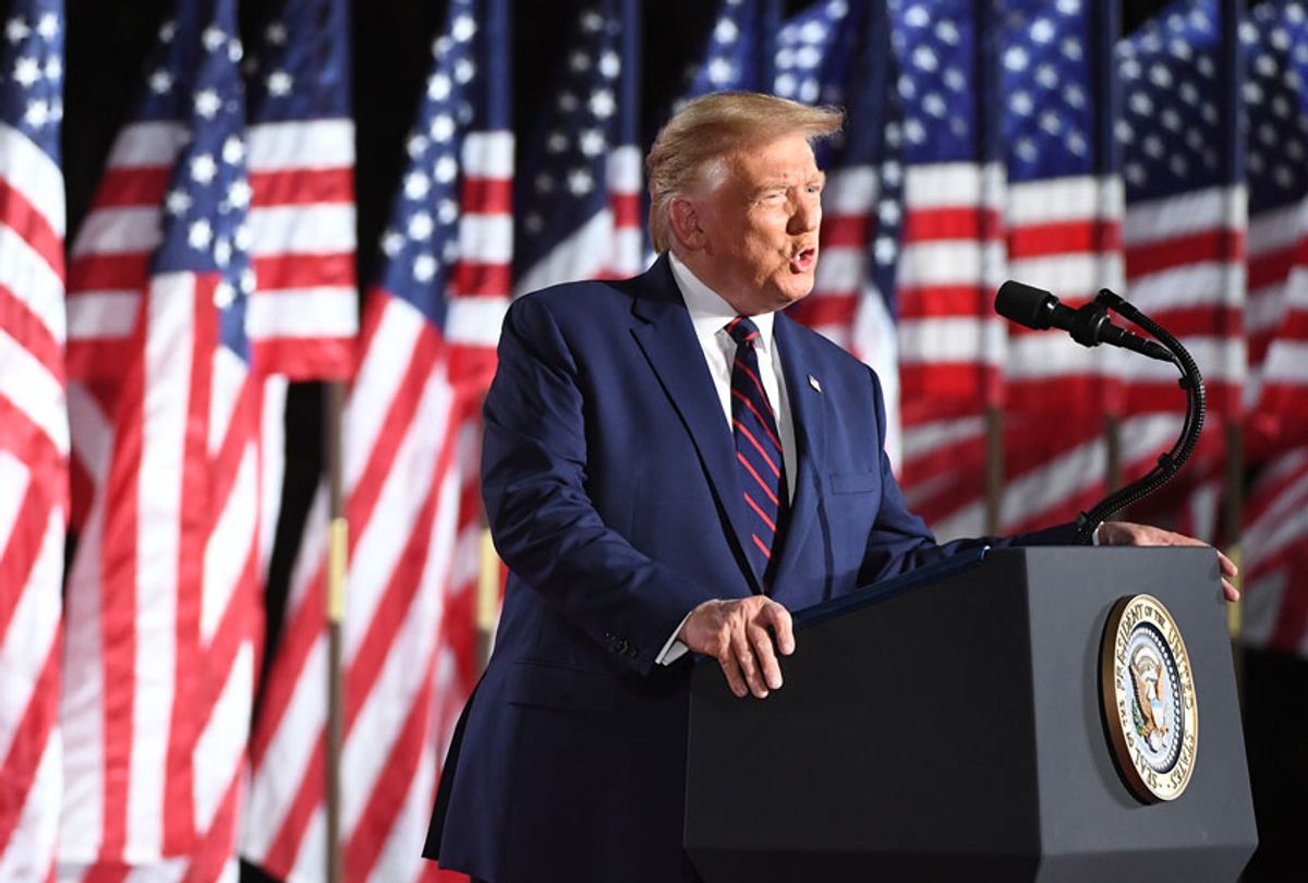 President Donald Trump speaks on the fourth and final night of the Republican National Convention with a speech delivered in front a live audience on the South Lawn of the White House. (Jonathan Newton /The Washington Post via Getty Images)