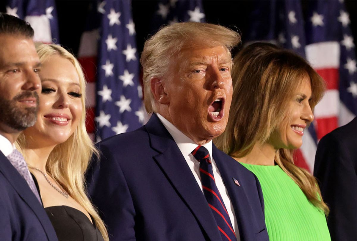 U.S. President Donald Trump (2nd R) stands with his family members after delivering his acceptance speech for the Republican presidential nomination on the South Lawn of the White House August 27, 2020 in Washington, DC. Trump gave the speech in front of 1500 invited guests. (Alex Wong/Getty Images)