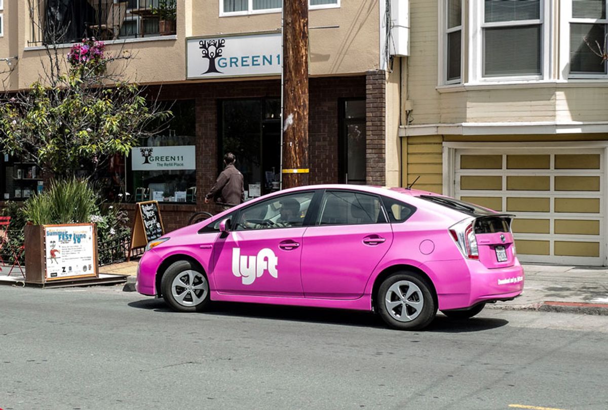 A Lyft branded car service picks up a passenger in San Francisco, CA  (Ramin Talaie/Corbis via Getty Images)