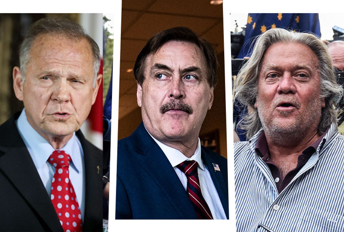 Roy Moore, Mike Lindell and Steve Bannon (Photo illustration by Salon/Getty Images)