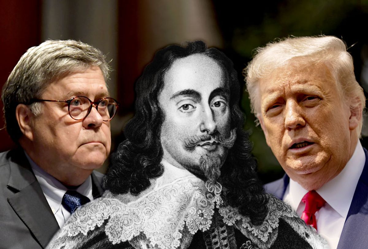 Bill Barr, Donald Trump and King Charles I (Getty Images/Salon)