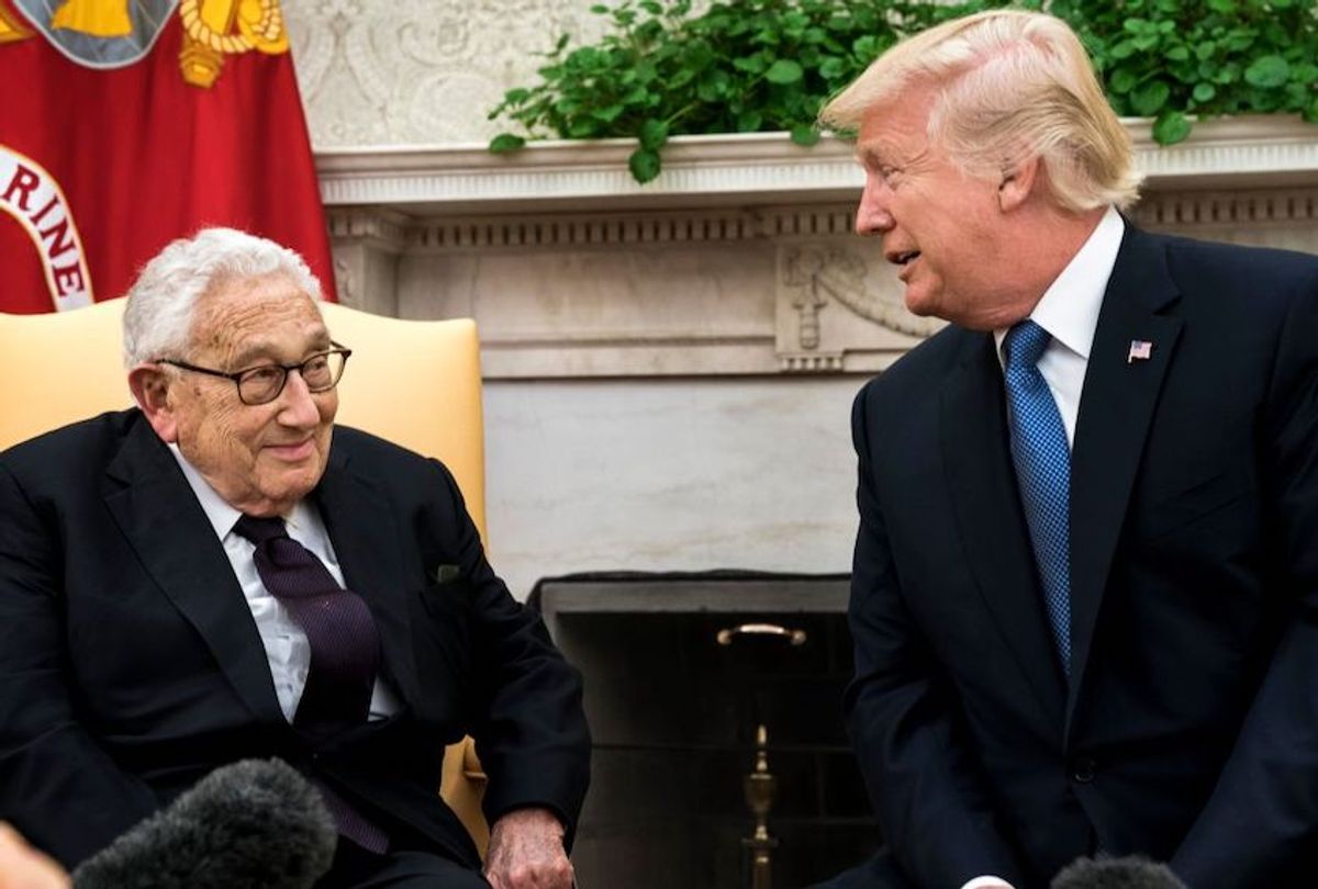 President Donald Trump meets with Dr. Henry Kissinger in the Oval Office at the White House, Oct. 10, 2017. (Melina Mara/The Washington Post via Getty Images)