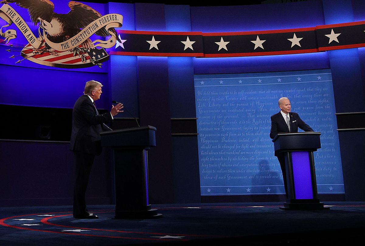 U.S. President Donald Trump and Democratic presidential nominee Joe Biden participate in the first presidential debate at the Health Education Campus of Case Western Reserve University on September 29, 2020 in Cleveland, Ohio. This is the first of three planned debates between the two candidates in the lead up to the election on November 3. (Win McNamee/Getty Images)