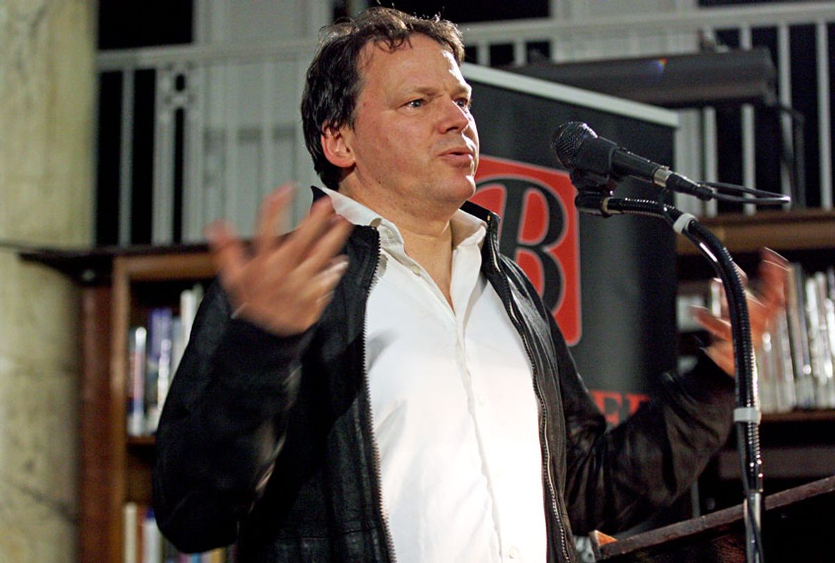 The anthropologist David Graeber speaking at The Baffler presents "No Future for You: David Graeber versus Peter Thiel" at General Society of Mechanics and Tradesmen on Friday night, September 19, 2014. (Hiroyuki Ito/Getty Images)