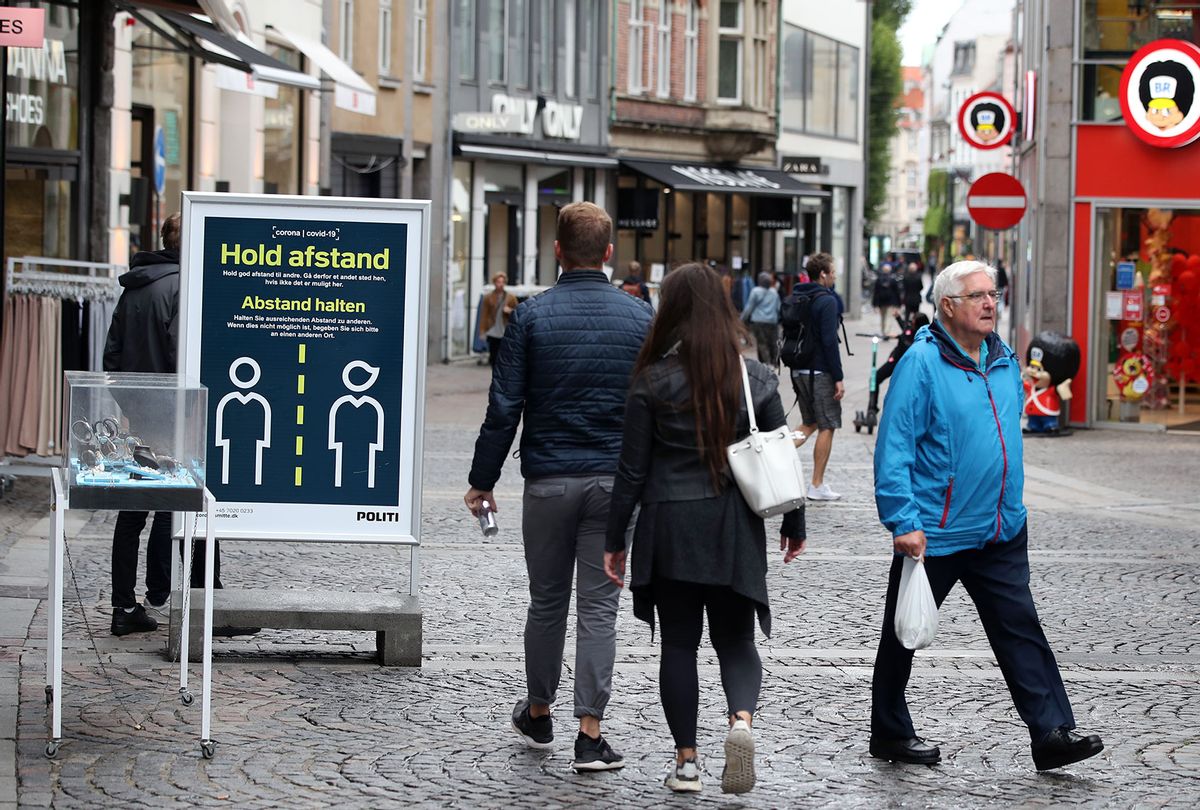 Social Distancing signage in the streets of Copenhagen, Denmark (Nick Potts/PA Images via Getty Images)