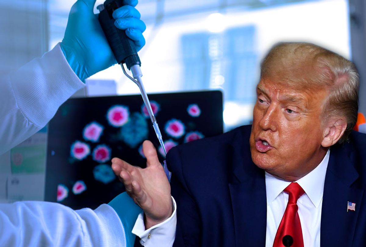 Donald Trump | Scientist synthesizing vaccine concept (Photo illustration by Salon/Getty Images)