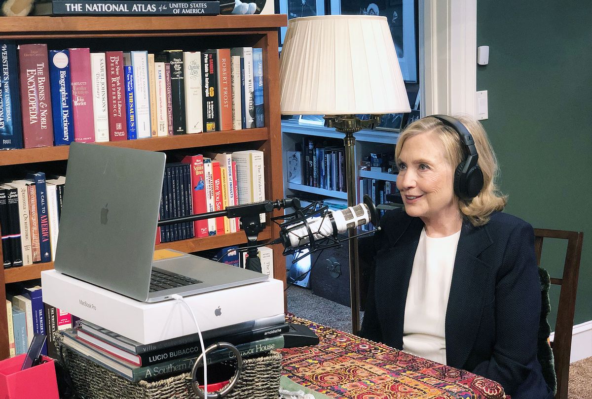 Hillary Clinton recording "You and Me Both" podcast (iHeartMedia)