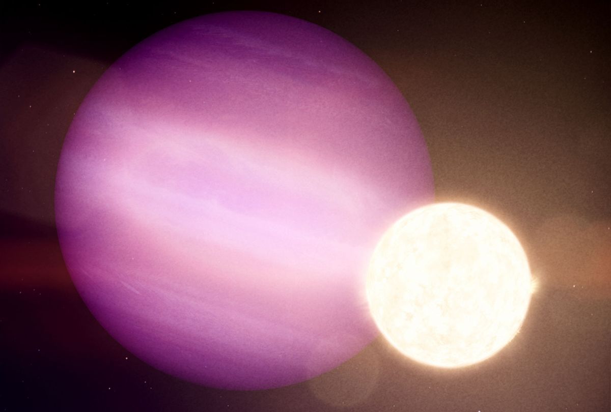 In this illustration, WD 1856 b, a potential Jupiter-size planet, orbits its much smaller host star, a dim white dwarf. (NASA’s Goddard Space Flight Center)