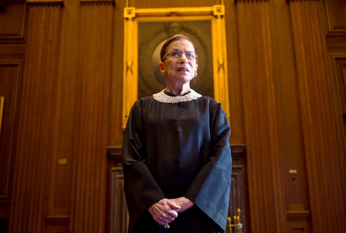 Supreme Court Justice Ruth Bader Ginsburg, celebrating her 20th anniversary on the bench, is photographed in the East conference room at the U.S. Supreme Court in Washington, D.C., on Friday, August 30, 2013. (Nikki Kahn/The Washington Post via Getty Images)