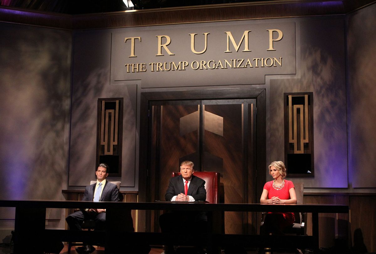 Donald Trump Jr, Donald Trump and Ivanka Trump during the filming of the live final tv episode of The Celebrity Apprentice on May 16 2010 in New York City. (Bill Tompkins/Getty Images)