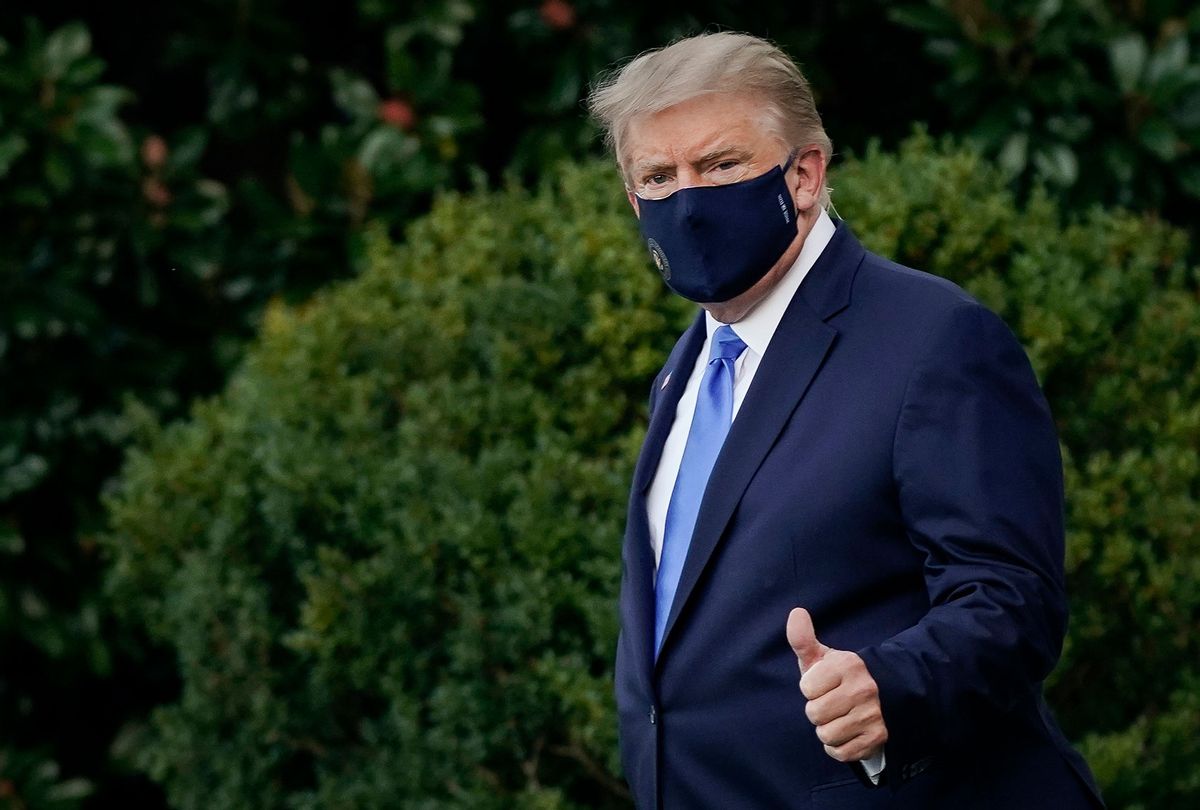 U.S. President Donald Trump leaves the White House for Walter Reed National Military Medical Center on the South Lawn of the White House on October 2, 2020 in Washington, DC. President Donald Trump and First Lady Melania Trump have both tested positive for coronavirus. (Drew Angerer/Getty Images)