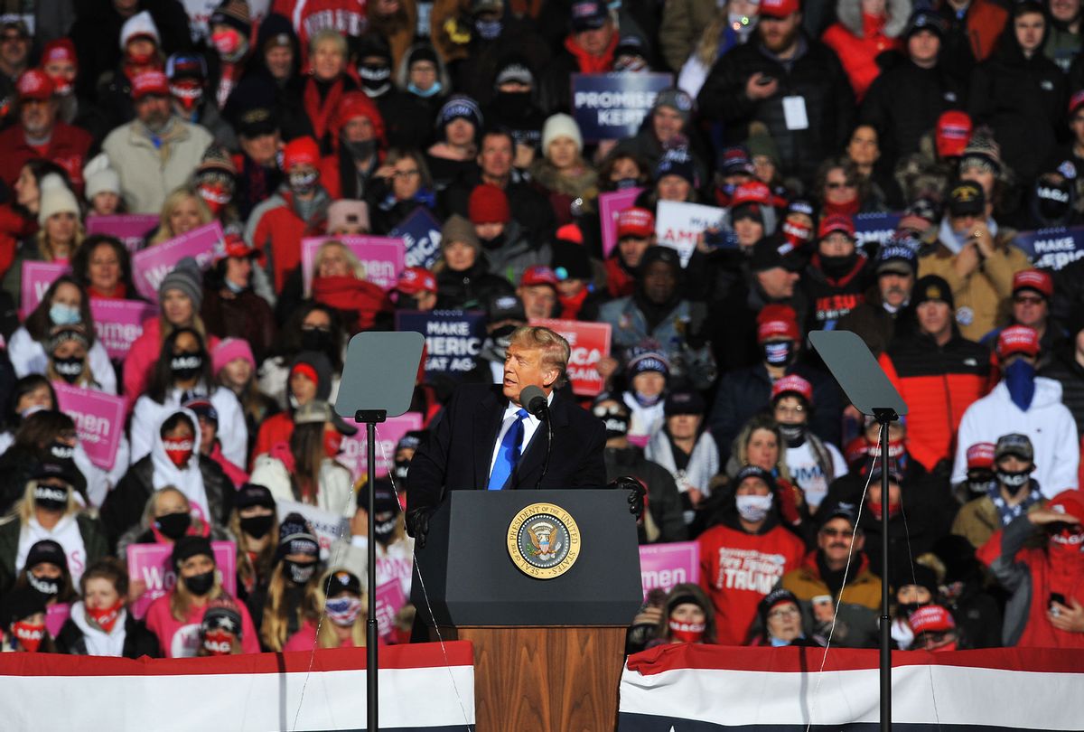 US President Donald Trump speaks during a campaign rally on October 27, 2020 in Omaha, Nebraska. With the presidential election one week away, candidates of both parties are attempting to secure their standings in important swing states. (Steve Pope/Getty Images)