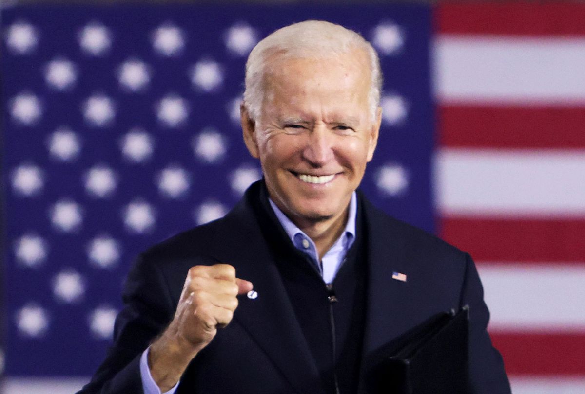 Democratic U.S. presidential nominee Joe Biden gestures during a campaign stop outside Johnstown Train Station September 30, 2020 in Johnstown, Pennsylvania. (Alex Wong/Getty Images)