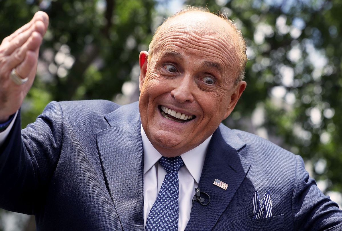 President Donald Trump's lawyer and former New York City Mayor Rudy Giuliani talks to journalists outside the White House West Wing July 01, 2020 in Washington, DC (Chip Somodevilla/Getty Images)