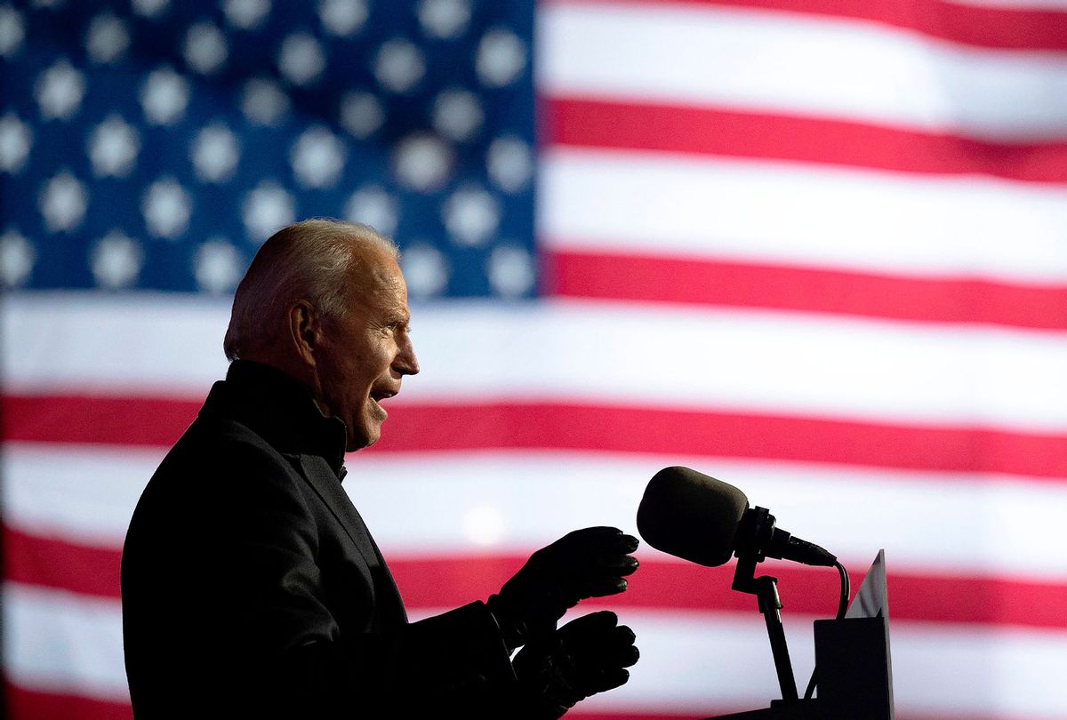 Democratic Presidential candidate and former US Vice President Joe Biden speaks during a Drive-In Rally at Heinz Field in Pittsburgh, Pennsylvania, on November 2, 2020. (JIM WATSON/AFP via Getty Images)
