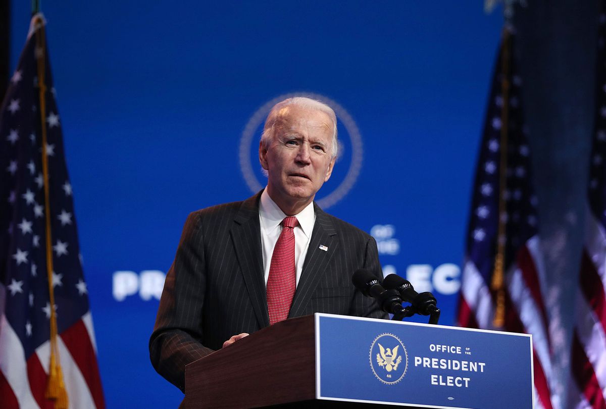 U.S. President-elect Joe Biden speaks as he addresses the media after a virtual meeting with the National Governors Association's executive committee at the Queen Theater on November 19, 2020 in Wilmington, Delaware. Mr. Biden and his advisors continue the process of transitioning to the White House. (Joe Raedle/Getty Images)