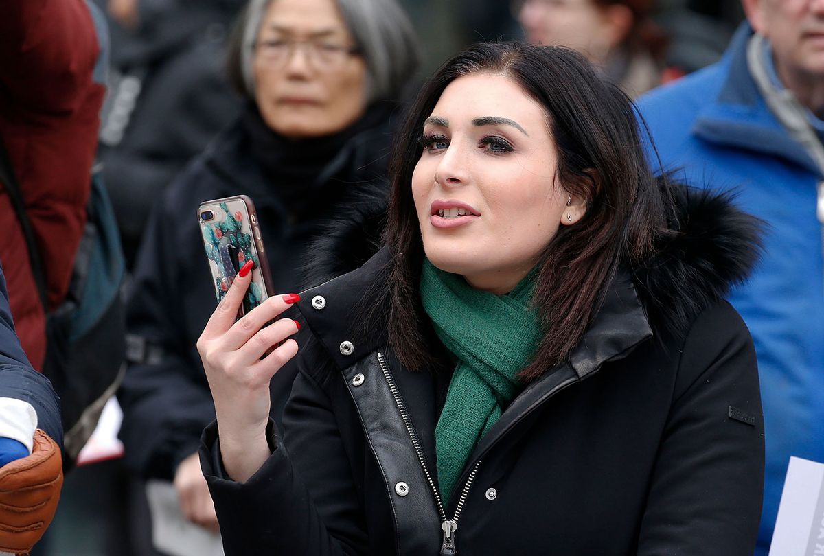 Political activist Laura Loomer stands across from the Women's March 2019 in New York City on January 19, 2019 in New York City. (John Lamparski/Getty Images)