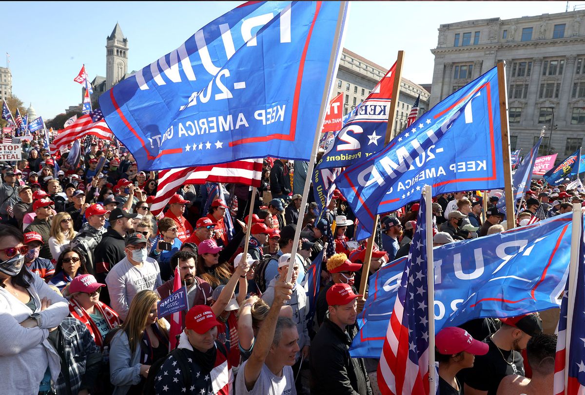 People participate in the “Million MAGA March” from Freedom Plaza to the Supreme Court, on November 14, 2020 in Washington, DC. Supporters of U.S. President Donald Trump marching to protest the outcome of the 2020 presidential election.  (Tasos Katopodis/Getty Images)