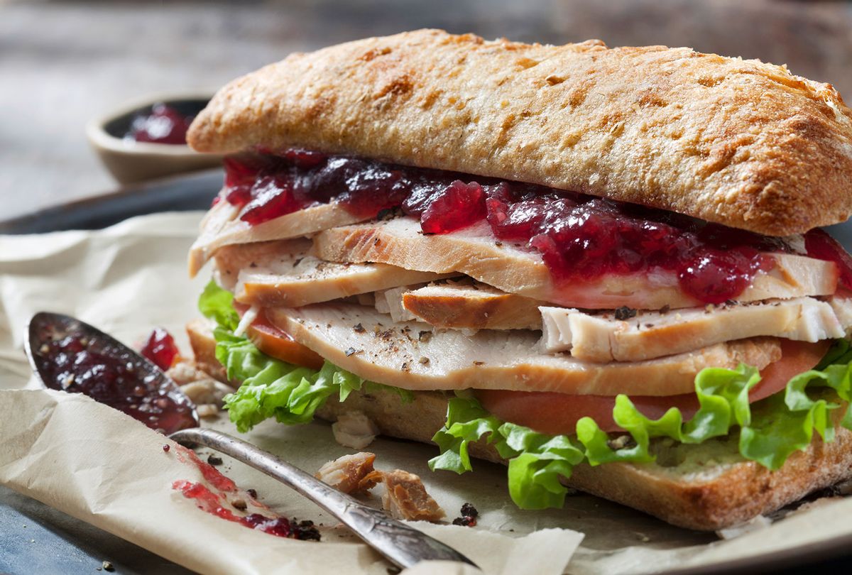 Leftover Roast Turkey Sandwich with Lettuce, Tomato and Cranberry Sauce on Ciabatta Bun
 (Getty Images)
