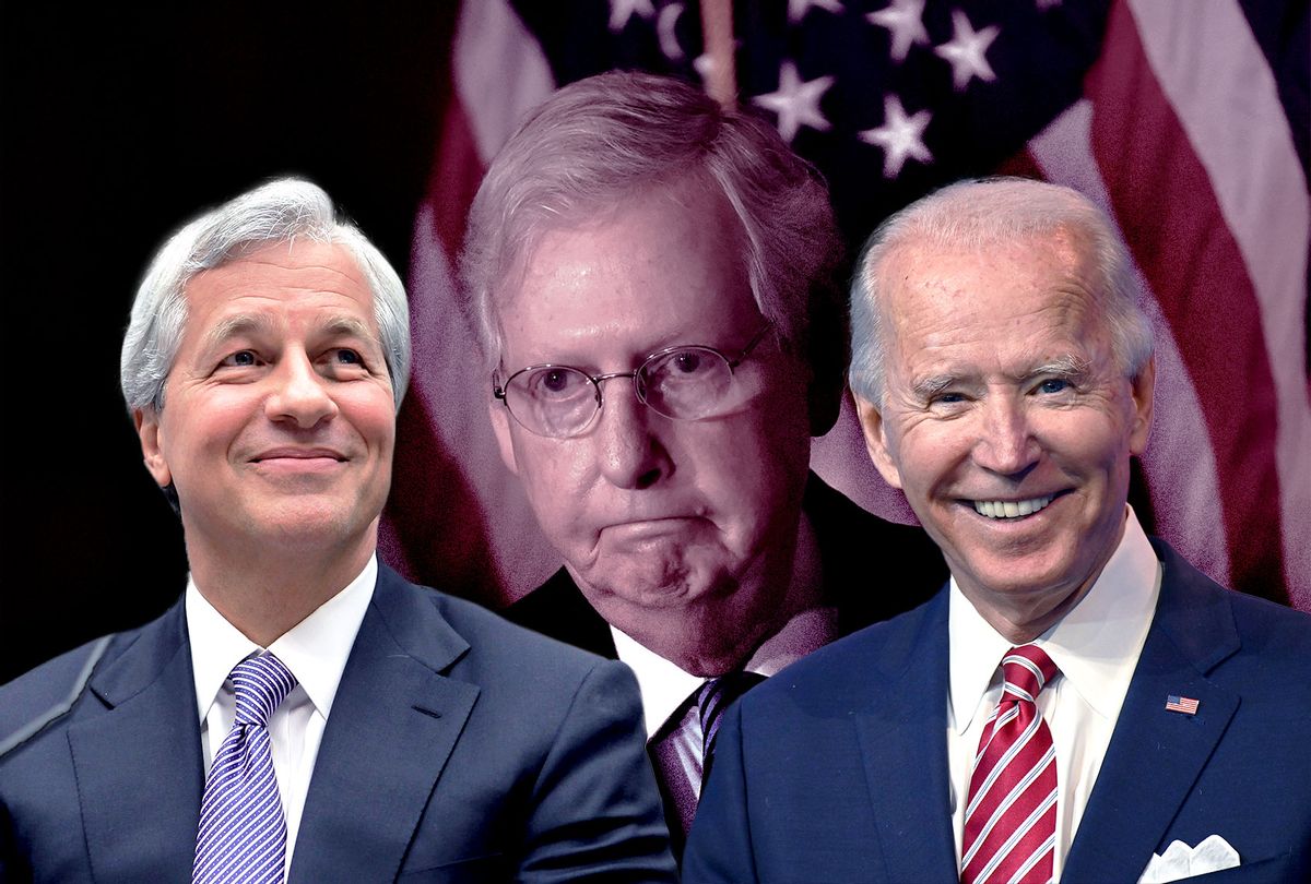 Jamie Dimon, Joe Biden and Mitch McConnell (Photo illustration by Salon/Getty Images)