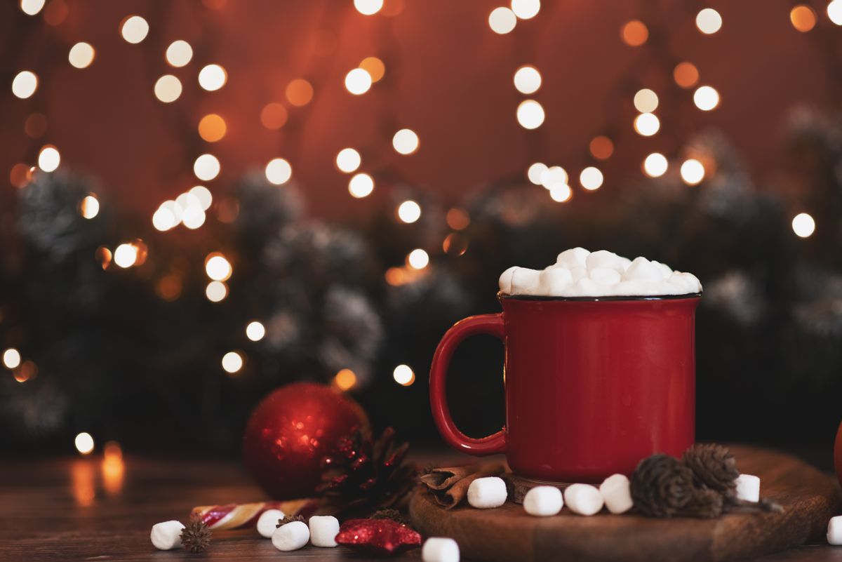 Red mugs with hot chocolate and marshmallows and gingerbread cookies.  (Kseniya Ovchinnikova/Getty Images)