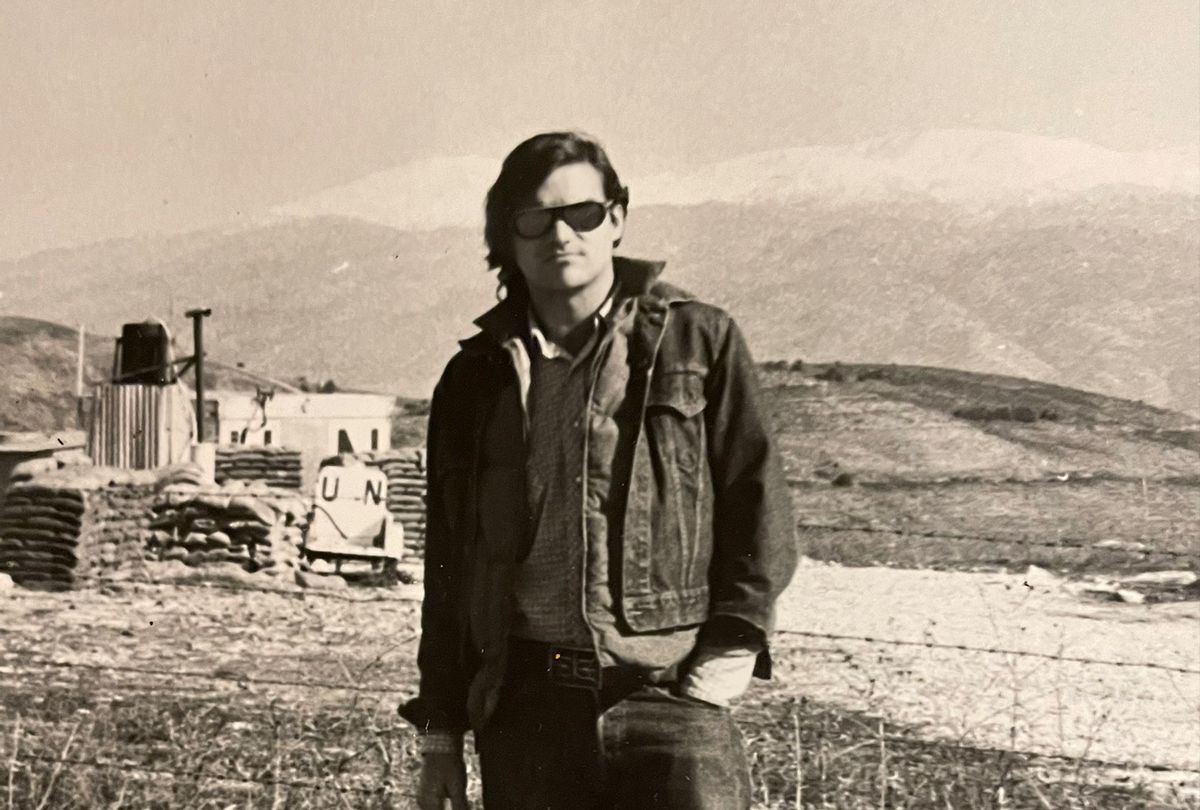 A shot of Lucian Truscott taken on the Lebanon/Israel border on Christmas day 1974, the Golan Heights in the background. (Jonathan Broder)